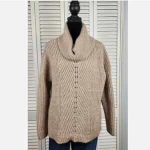 Time & Tru Tan Marled Turtleneck Sweater Size M Soft Knit Cozy Minimalist